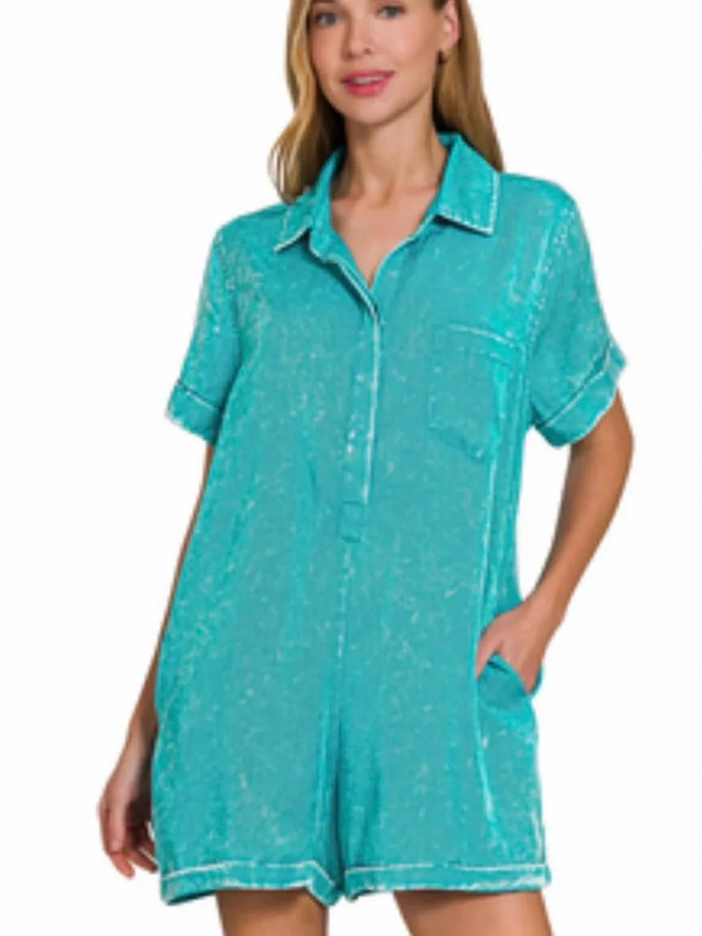 NWT Zenana Mineral Wash Romper - Picture 1 of 1